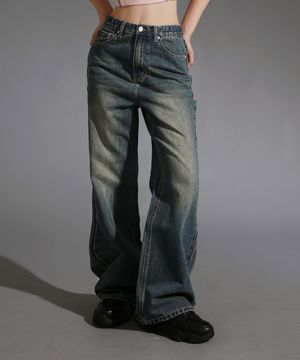 우먼즈 빈티지 옐로우 워싱 세미부츠 데님_2colors