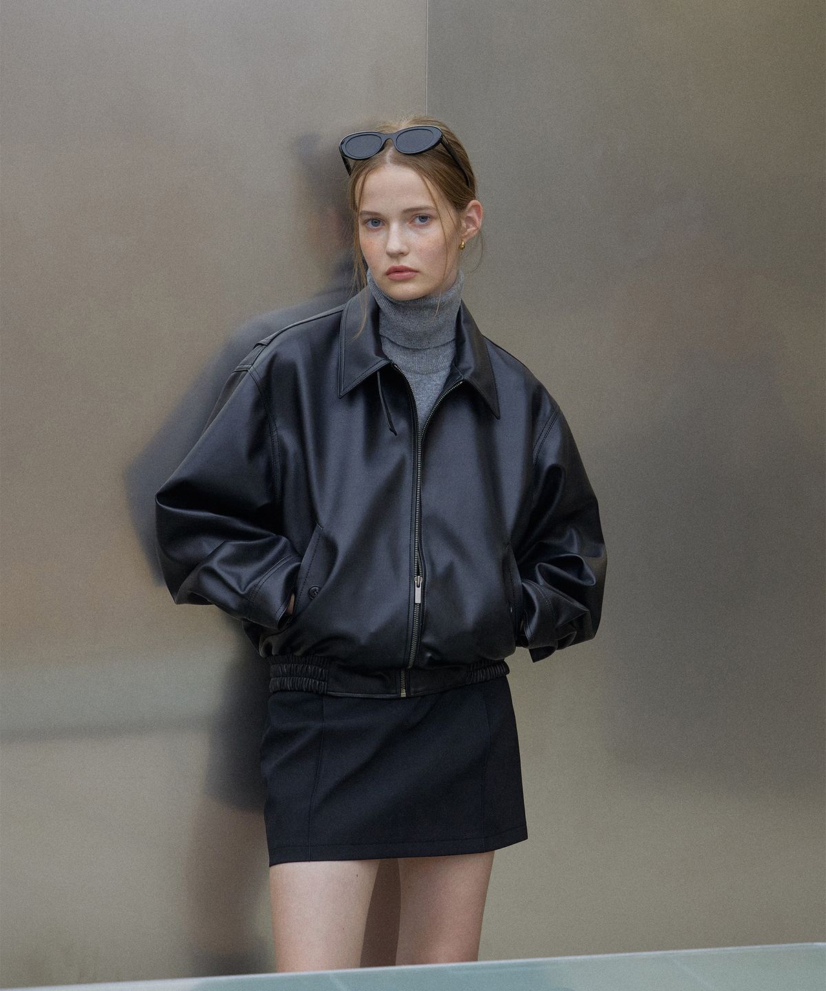 하우스 오브 폰드(HOUSE OF POND) Vegan leather bomber jacket (Black)