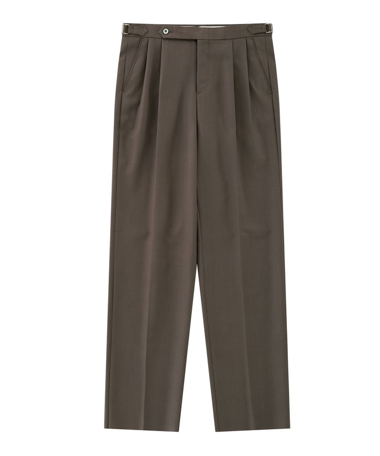 Wool Gabardine 2Pleats relaxed Pants (Brown)