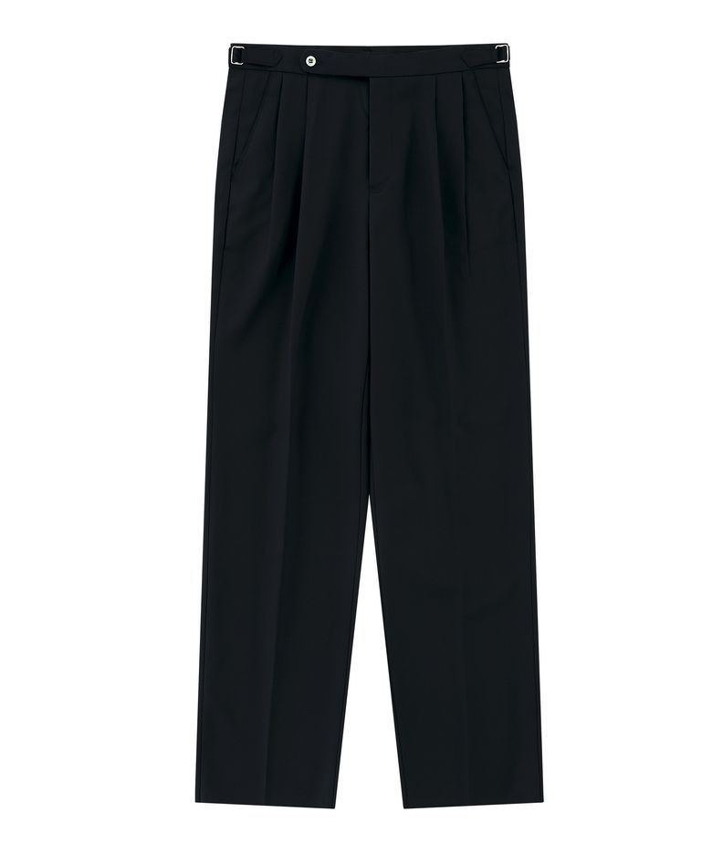 Wool Gabardine 2Pleats relaxed Pants (Navy)