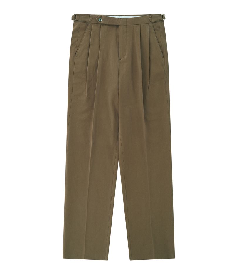 Cotton peach finish 2Pleats relaxed Chino (Beige)