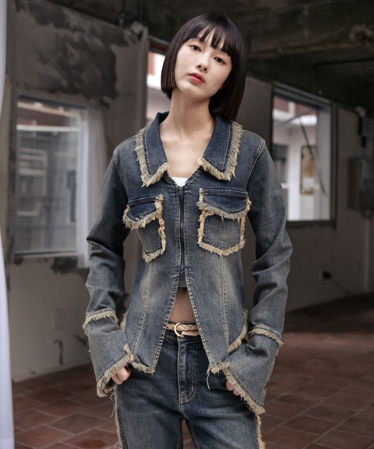 하이스쿨디스코(HIGH SCHOOL DISCO) 빈티지 데님 짚업 자켓