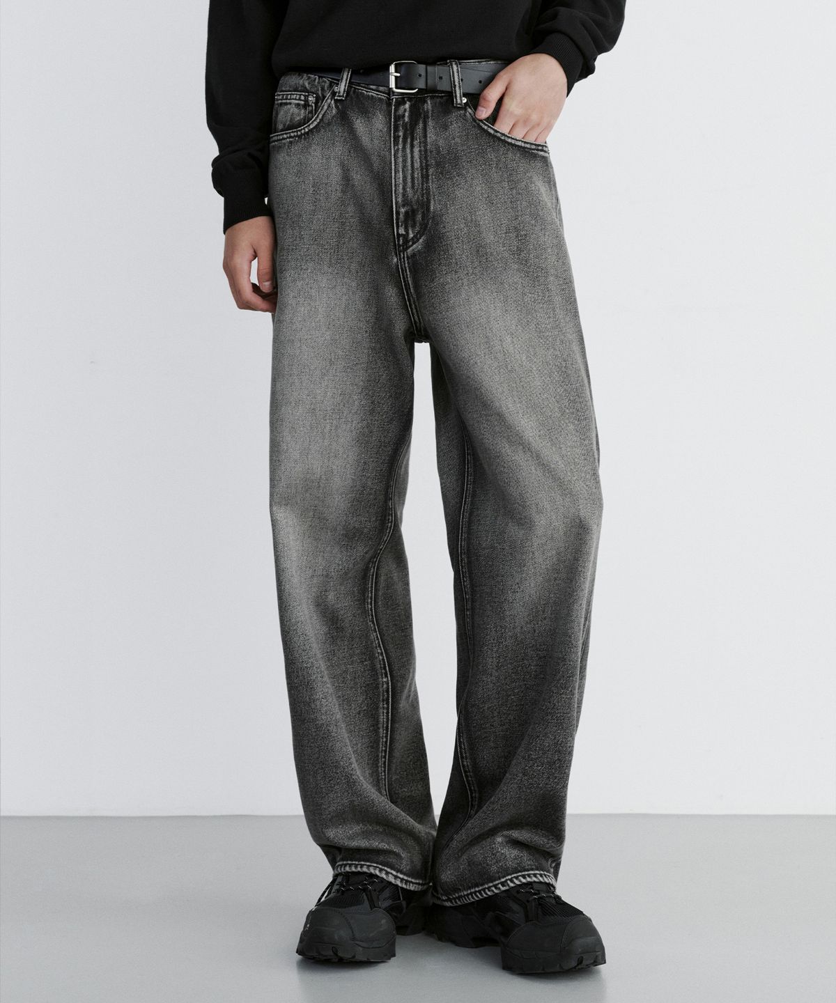 브랜디드(BRANDED) EXTRA WIDE DENIM PANTS [SAND BLACK]