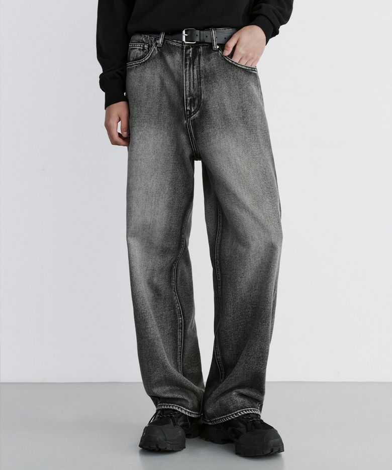 EXTRA WIDE DENIM PANTS [SAND BLACK]