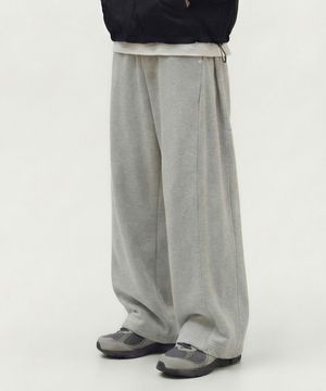 사이드 턱 스냅 와이드 스웨트 팬츠 [그레이]