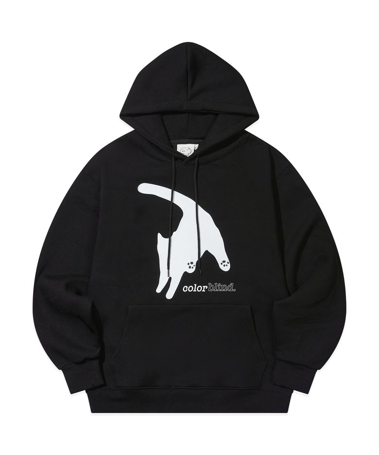 포우와우 고양이 기모 후드티셔츠 블랙