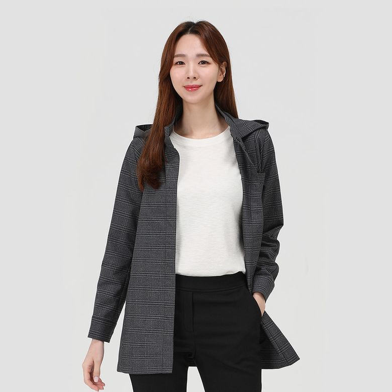 체크패턴 후드 코트_1H61105