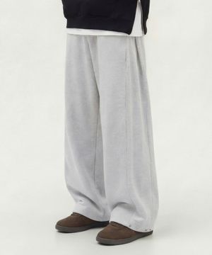 사이드 턱 스냅 와이드 스웨트 팬츠 [화이트멜란지]