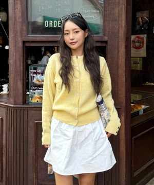 (W) 쉐기독 울 100% 라운드 가디건 YELLOW