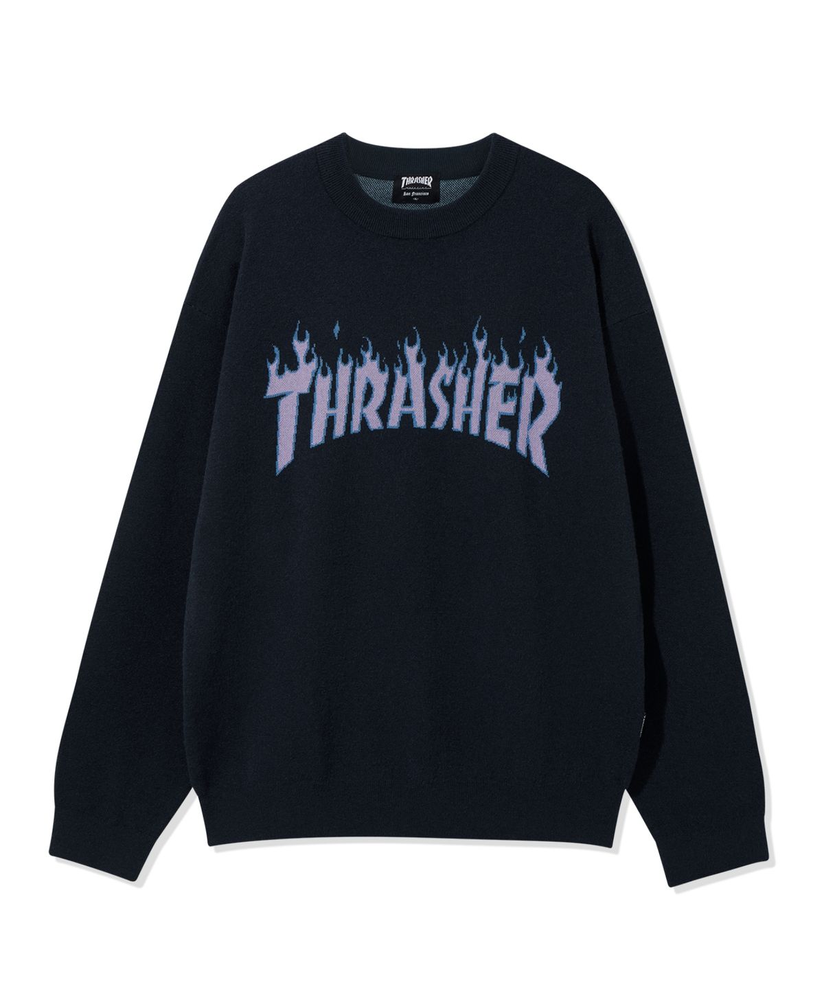 트레셔(THRASHER) 자카드 플레임 로고 니트 네이비