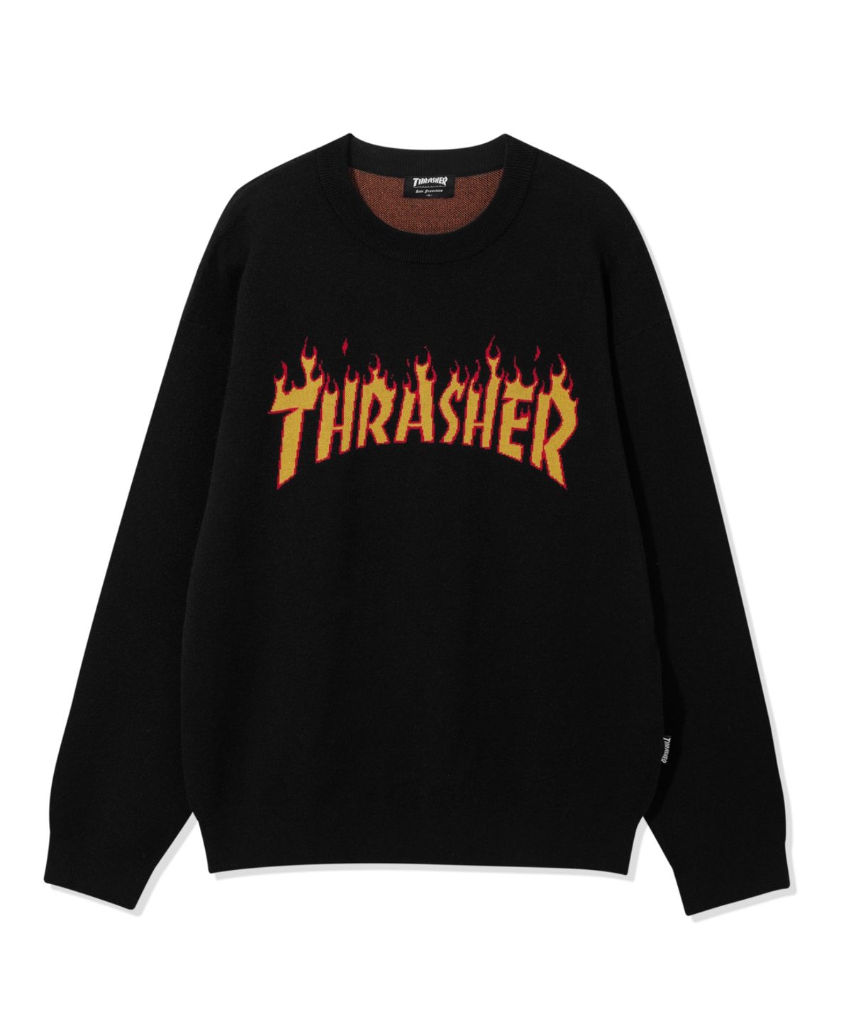 트레셔(THRASHER) 자카드 플레임 로고 니트 블랙
