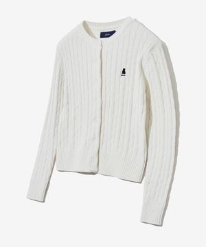 우먼즈 케이블 라운드 가디건_아이보리