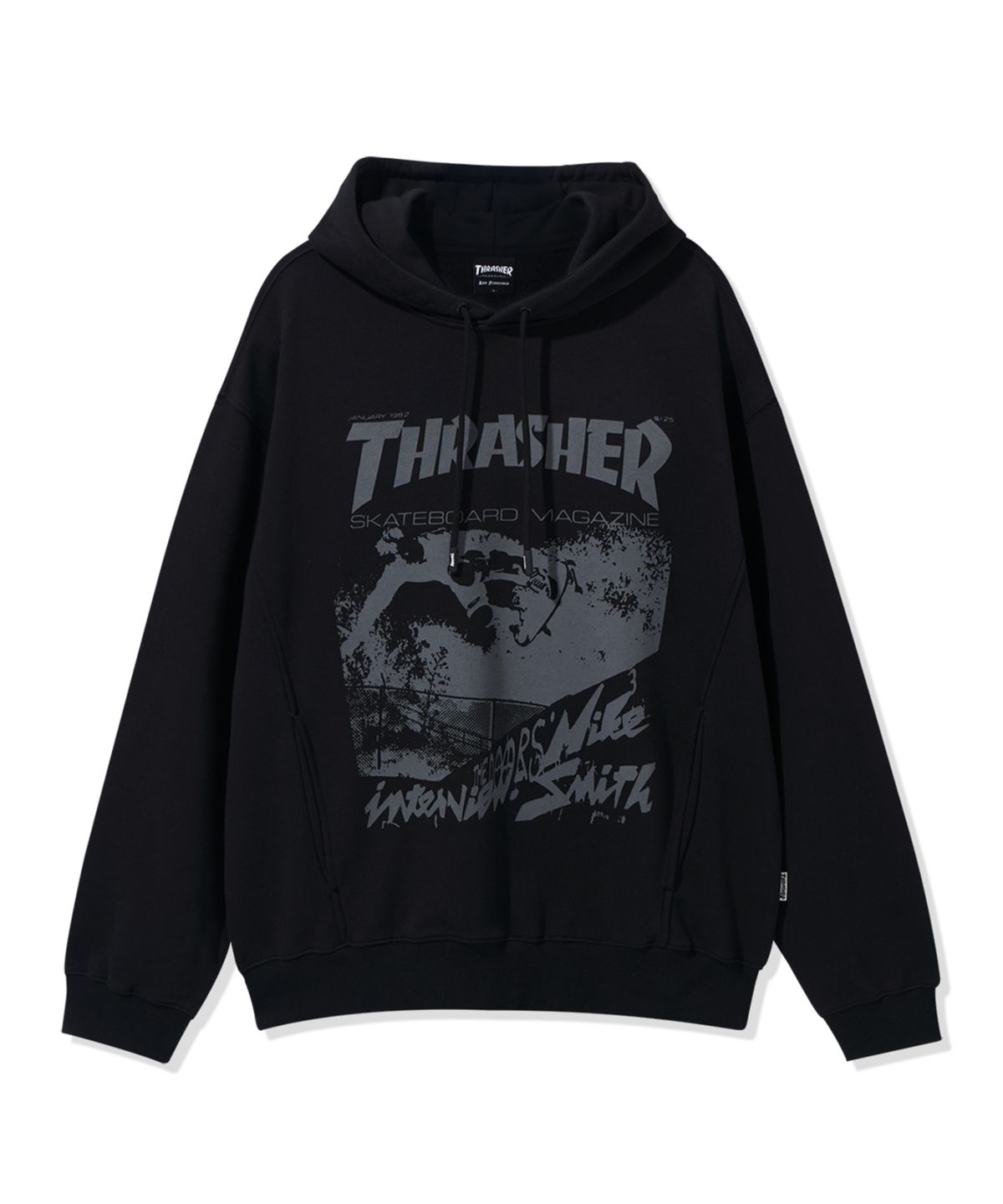 트레셔(THRASHER) 빈티지 매거진 그래픽 후디 블랙