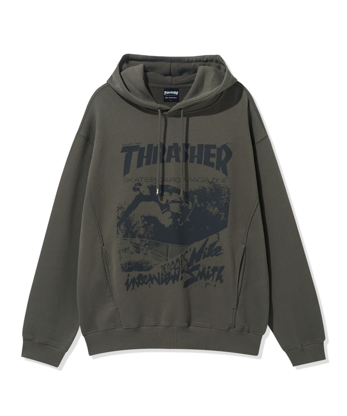 트레셔(THRASHER) 빈티지 매거진 그래픽 후디 카키