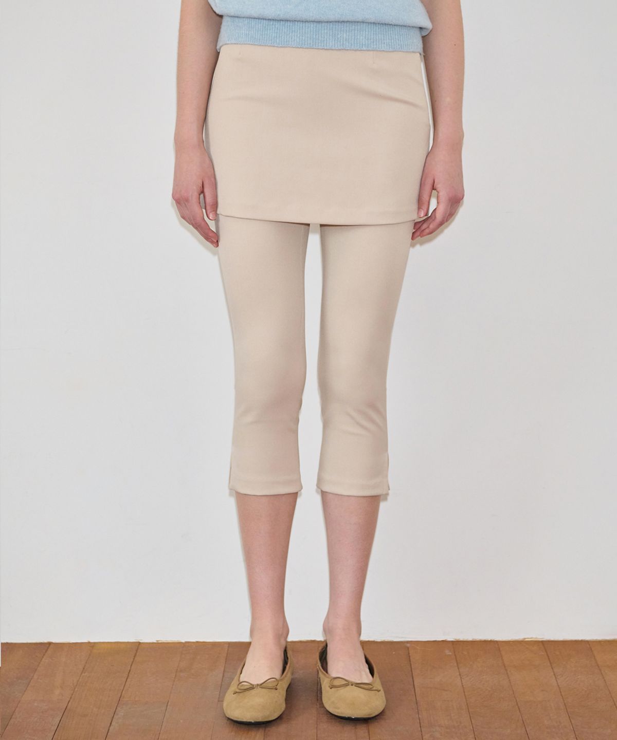 시눈(SINOON) Lace Layered Skirt Pants (Beige)