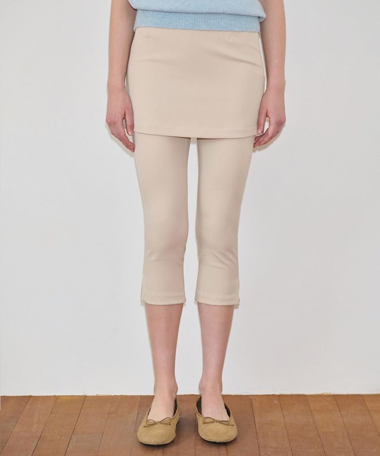 Lace Layered Skirt Pants (Beige)