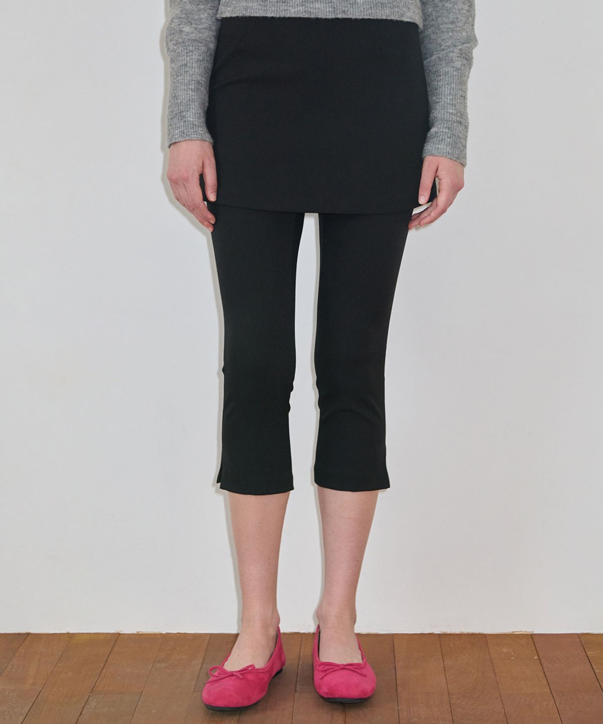 시눈(SINOON) Lace Layered Skirt Pants (Black)