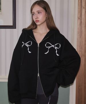 Sketch Ribbon Hood Zip-up [Black]