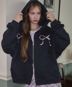 Sketch Ribbon Hood Zip-up [Charcoal]