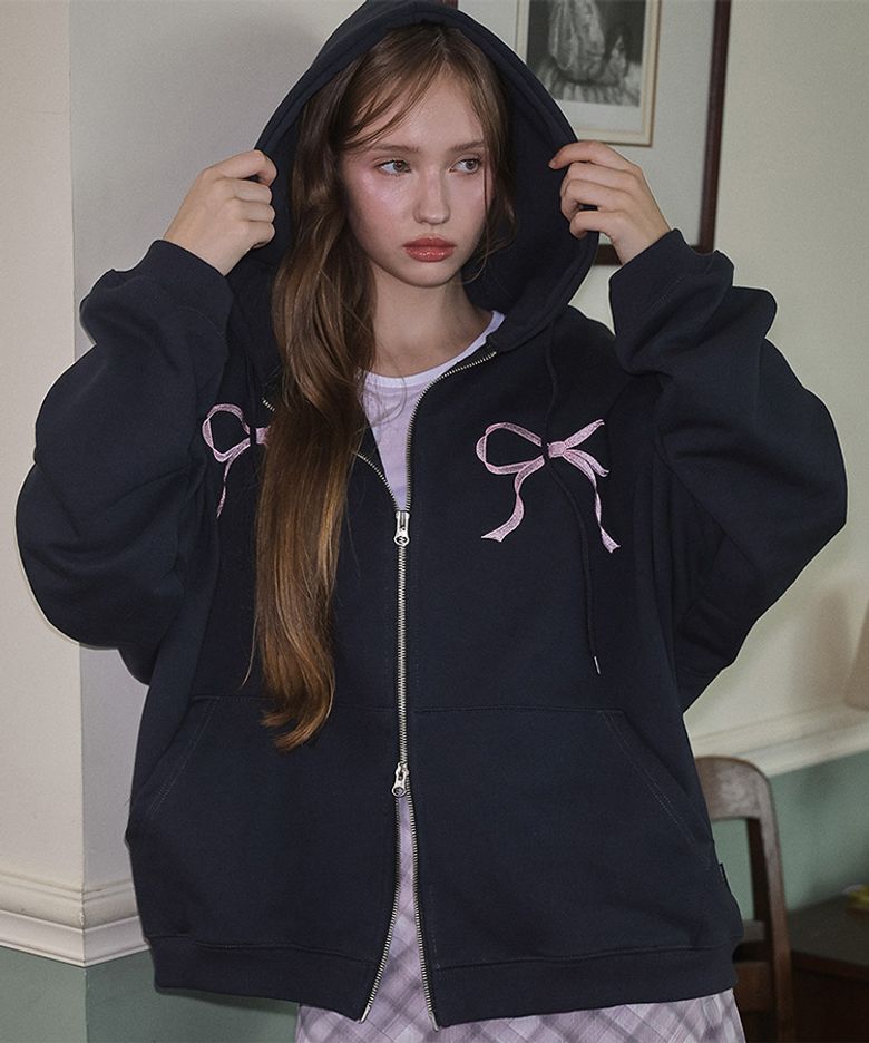 Sketch Ribbon Hood Zip-up [Charcoal]