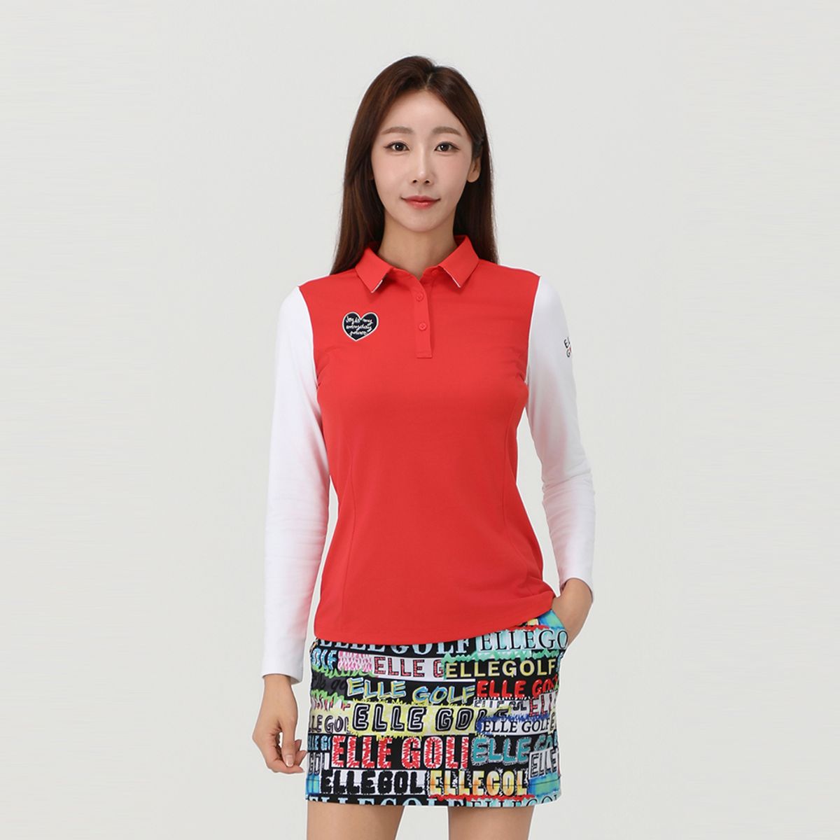 엘르골프(ELLE GOLF) 여성 소매 배색 원포인트 폴로 티셔츠_6G65204