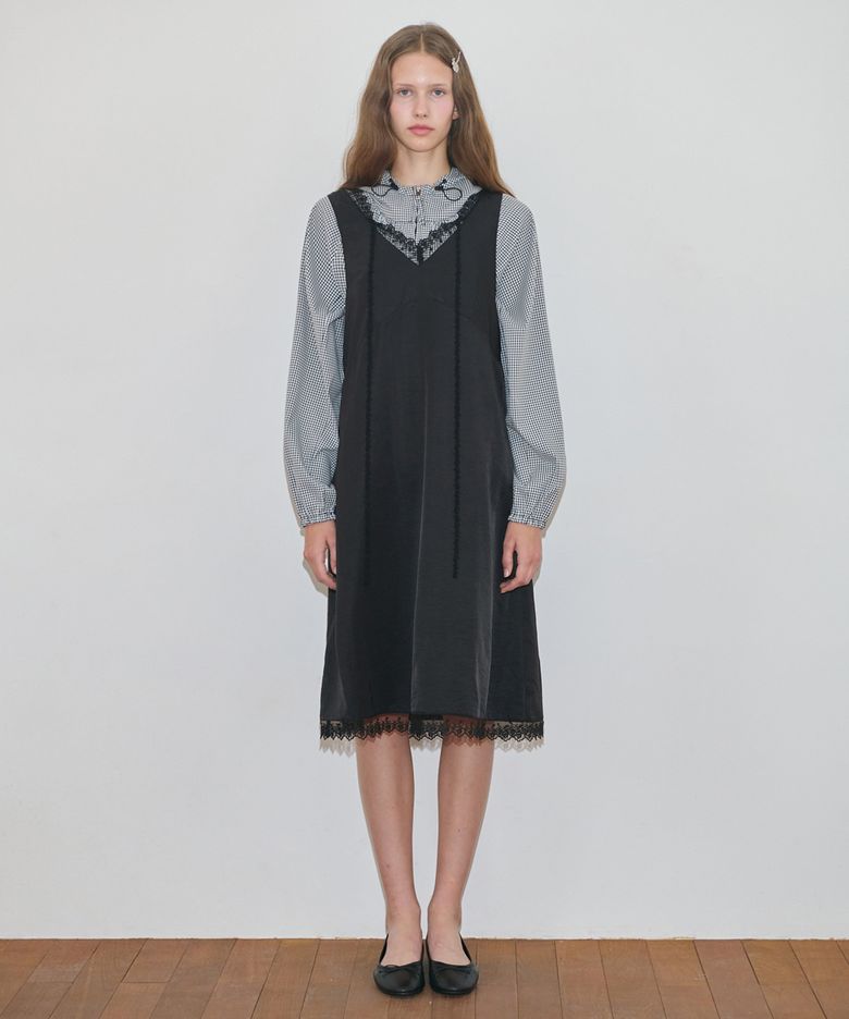 Silky Lace Slip Dress (Black)