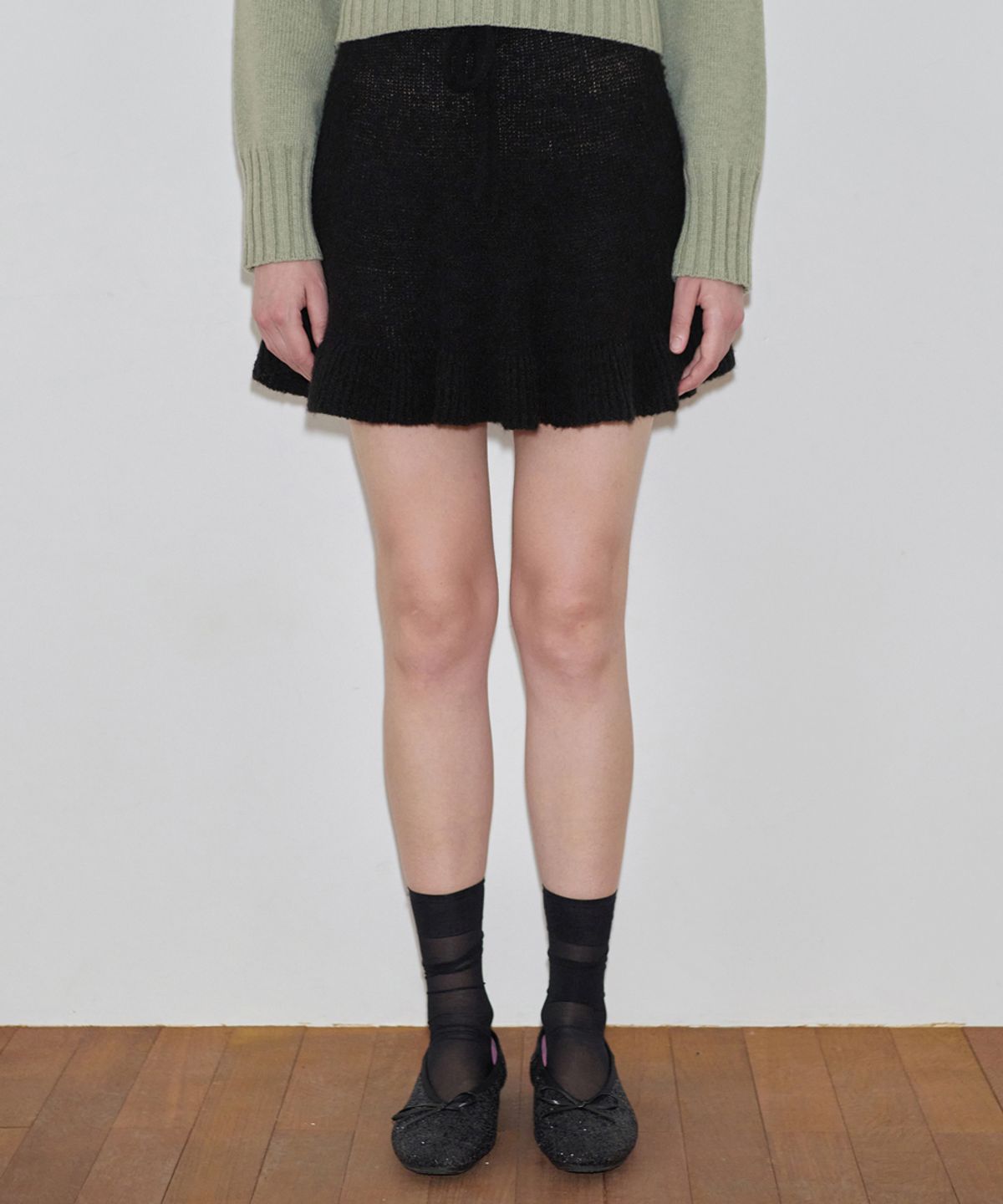 시눈(SINOON) Flare Knit Skirt & Cape (Black)