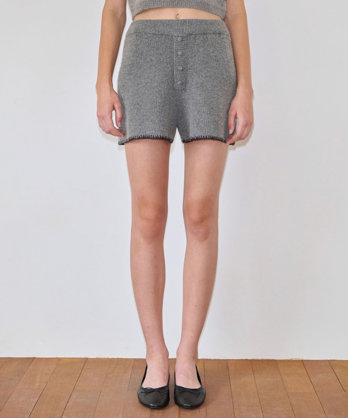 시눈(SINOON) Button Knit Shorts (Melange Grey)