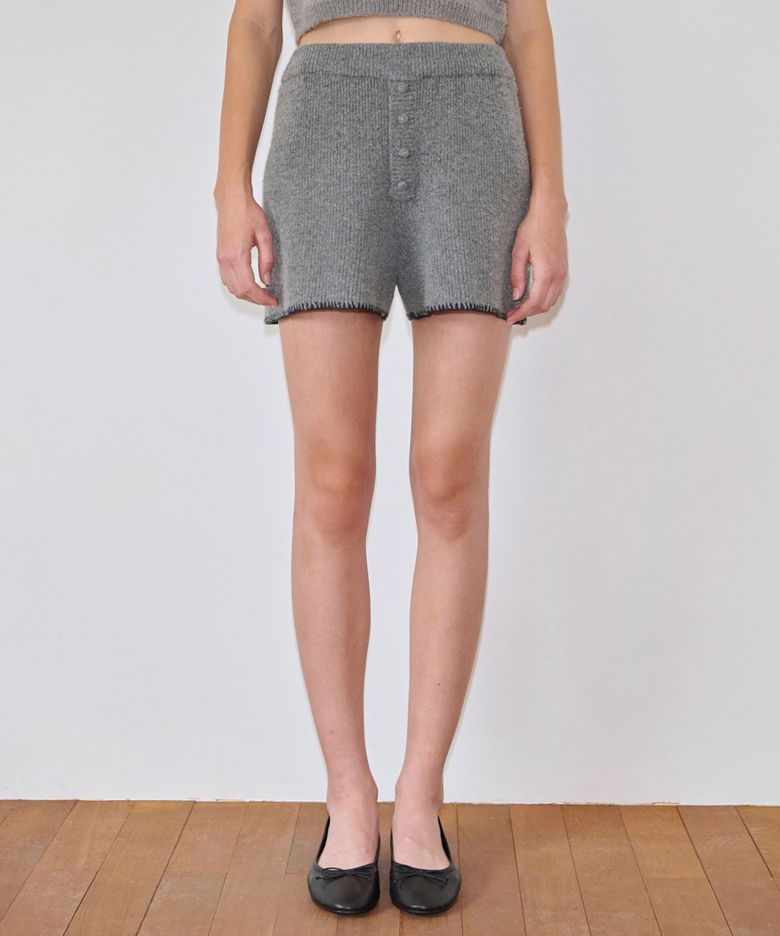 Button Knit Shorts (Melange Grey)
