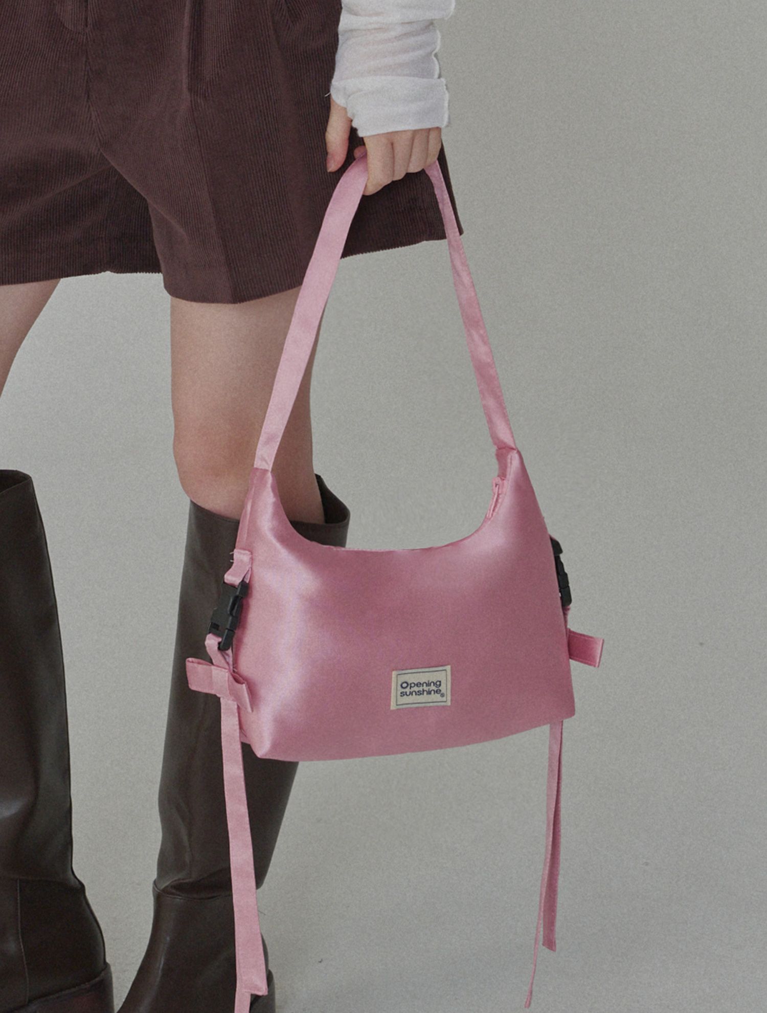 MUSINSA | OPENING SUNSHINE Side Detail Ribbon Hobo Bag Pink