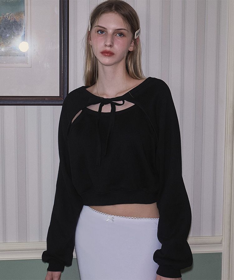 MUSINSA公式 | ROSÉ FRANTZ Two-way Bolero Sweatshirt [Black]