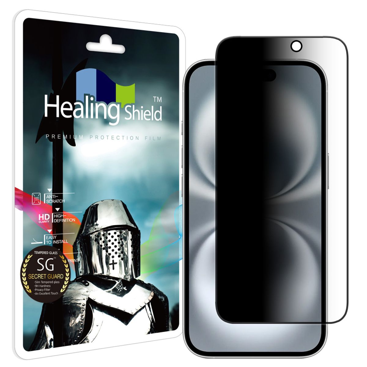 힐링쉴드(HEALINGSHIELD) 아이폰16 3D 풀커버 9H 사생활 정보보안 액정보호 강화유리필름 1매