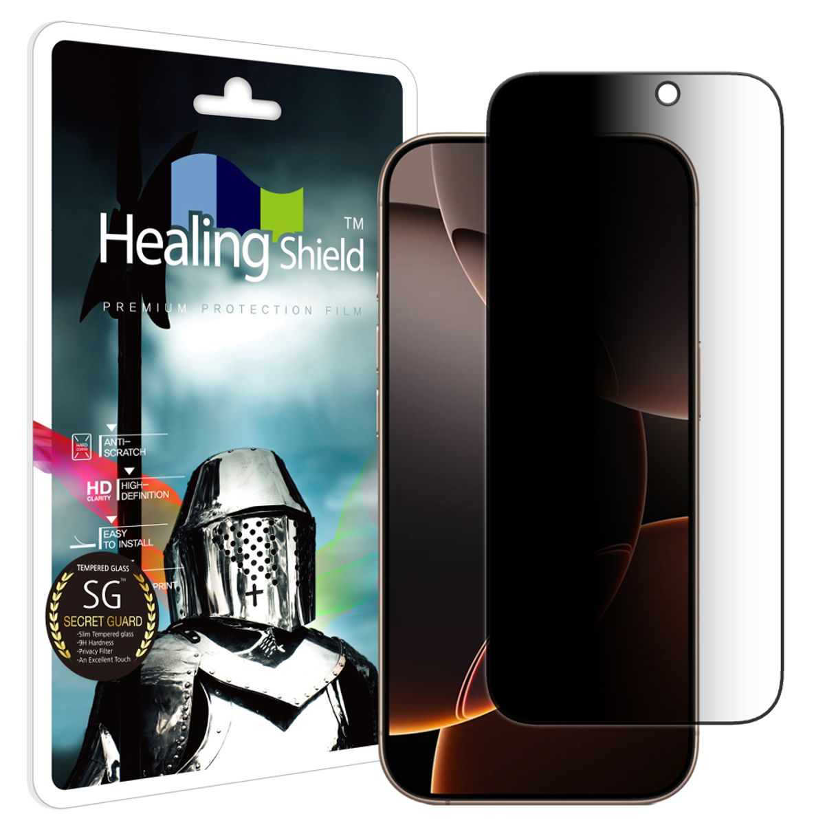 힐링쉴드(HEALINGSHIELD) 아이폰16 프로 3D 풀커버 9H 사생활 정보보안 액정보호 강화유리필름 1매