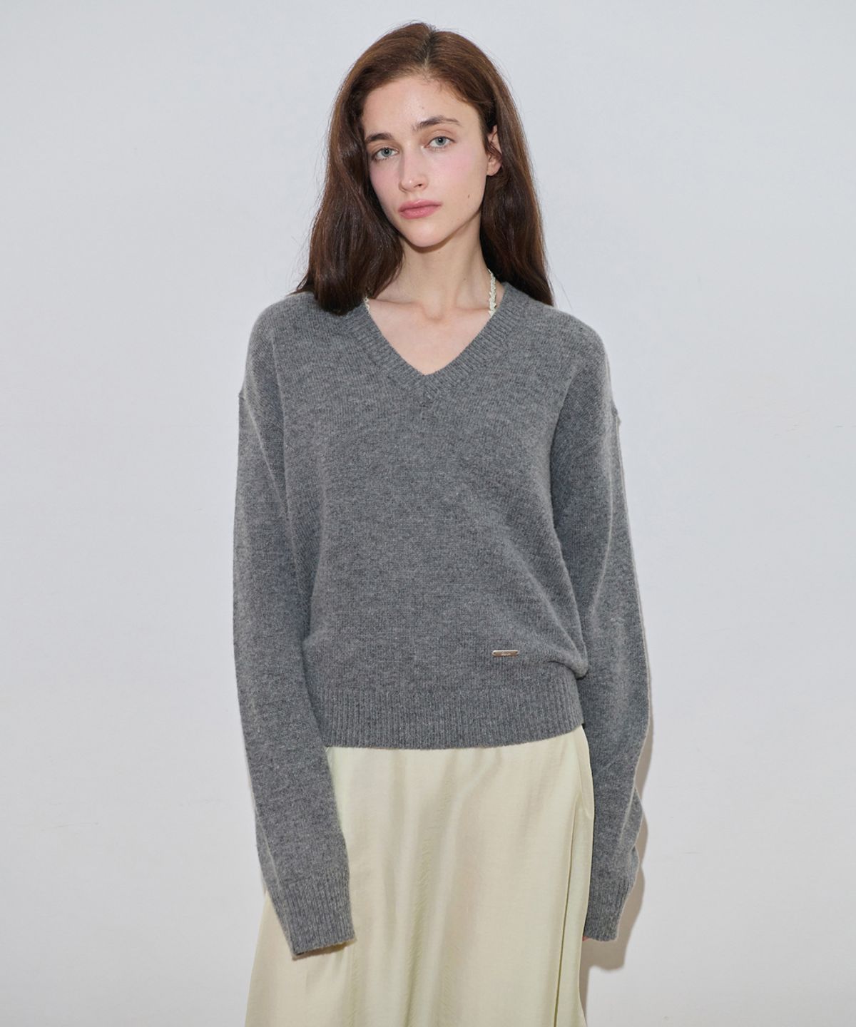 시눈(SINOON) V-Neck Basic Knit (Melange Grey)