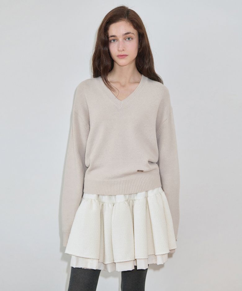 V-Neck Basic Knit (Greyish Beige)