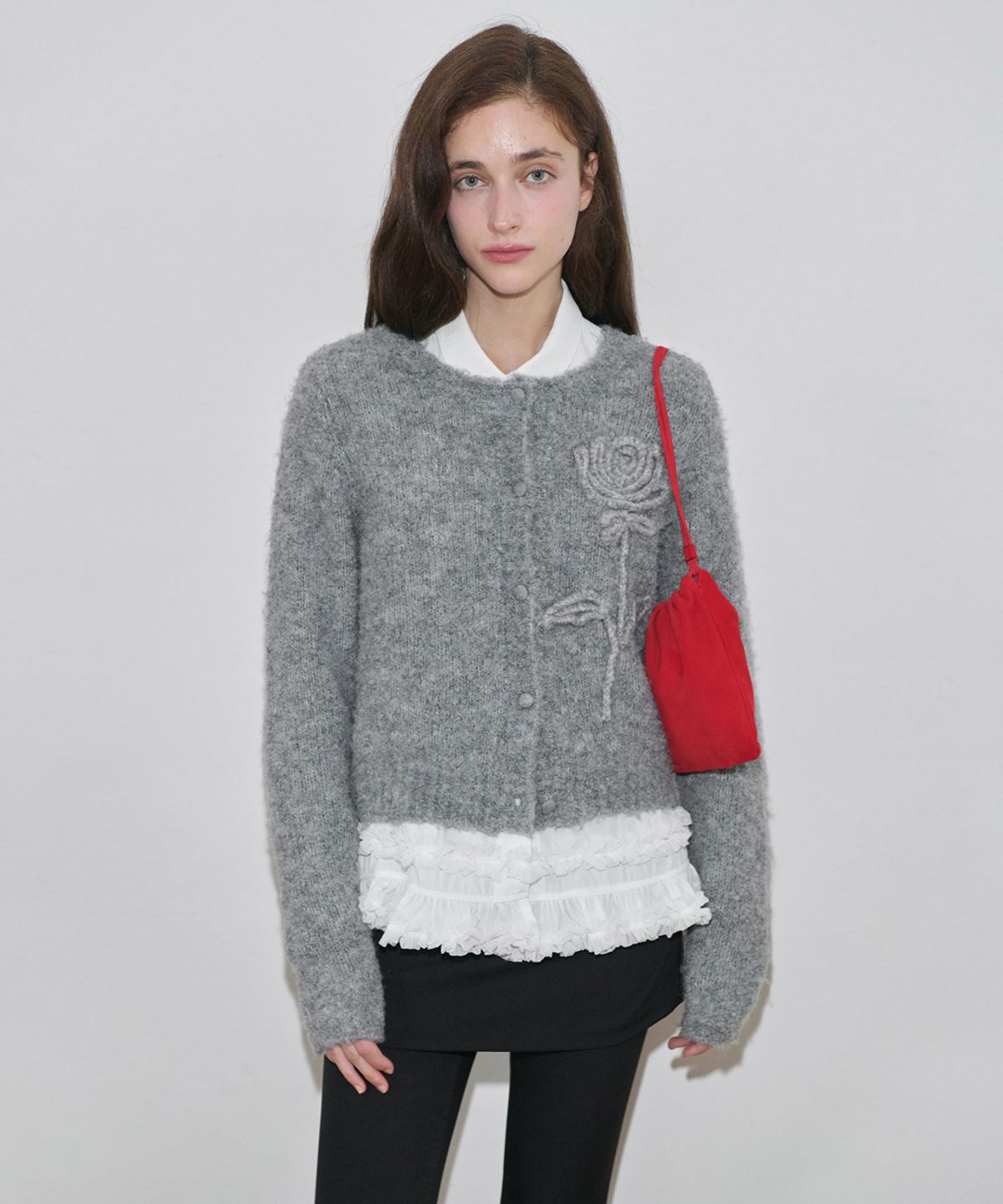 시눈(SINOON) Rose Flower Cardigan (Melange Grey)
