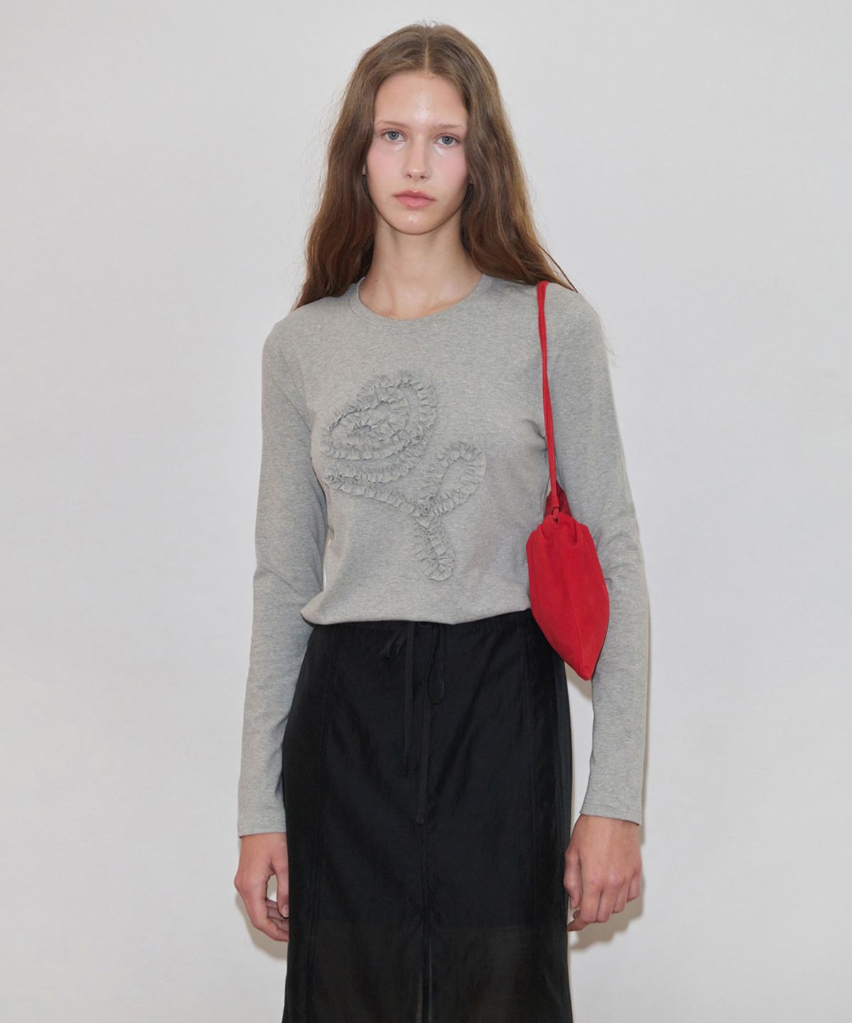 시눈(SINOON) Rose Frill Long Sleeve (Melange Grey)