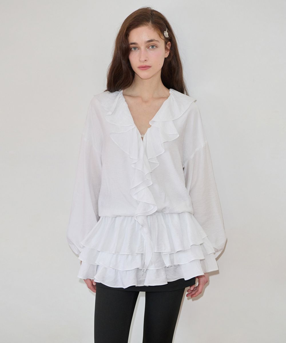 SINOON ■ [YUBIN wearing] Ruffle Can Can Blouse ワンピース MUSINSA | SINOON [YUBIN wearing] Ruffle Can Can Blouse (White)