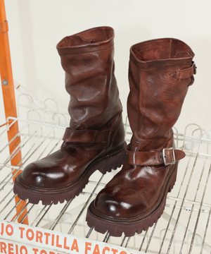 6.5cm 페더 코만도솔 홀스하이드 엔지니어부츠 브라운