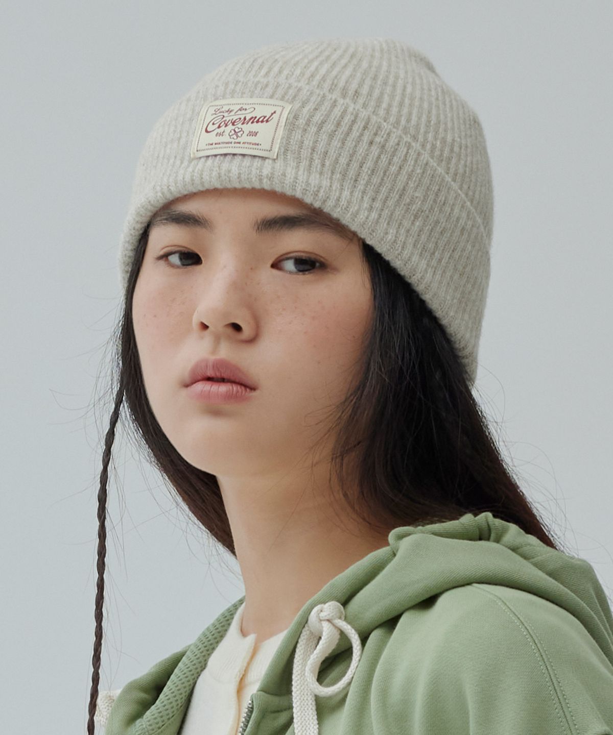 커버낫 우먼(COVERNAT WOMAN) 클로버하트 램스울 비니 Gray
