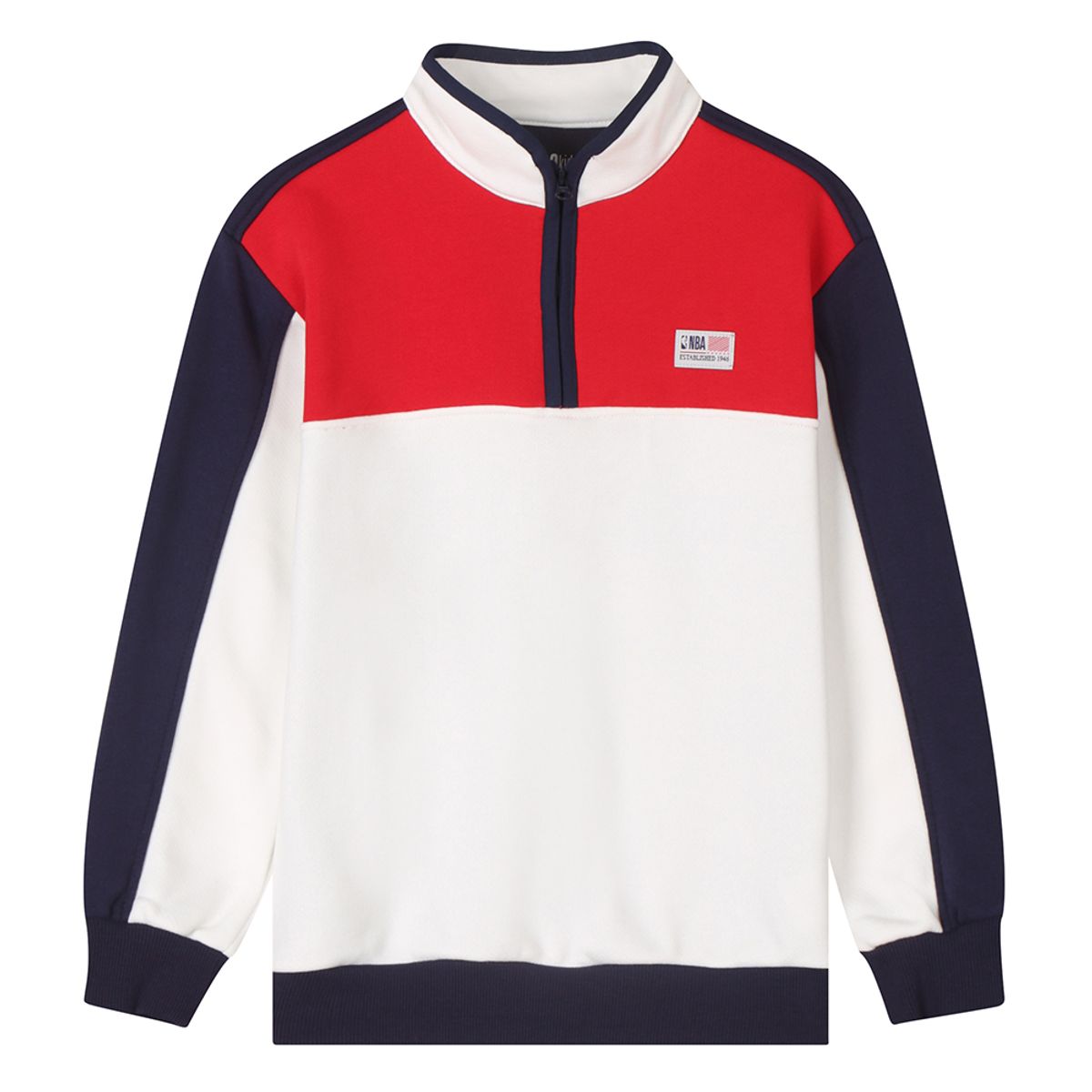 엔비에이 키즈(NBA KIDS) USA라벨 컬러블록 반집업 맨투맨(K243TS150P) 아이보리