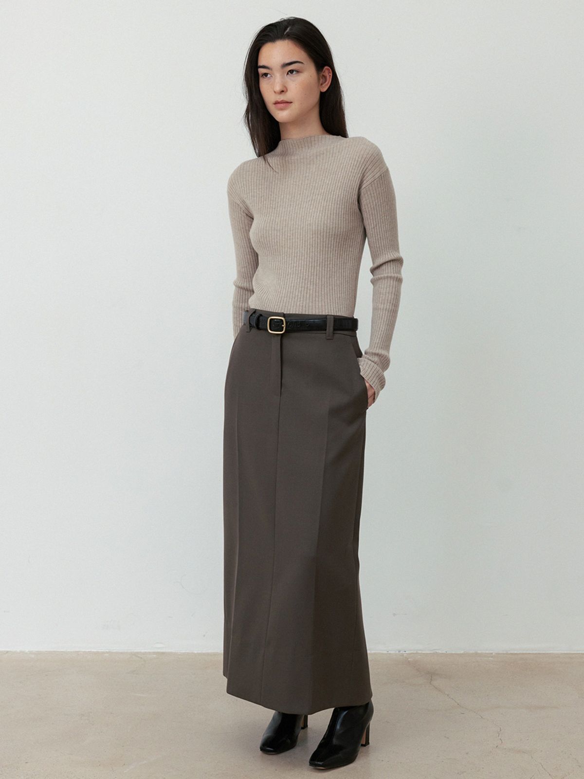 레이스(RRACE) Wool Whipcord Maxi Skirt_Brown