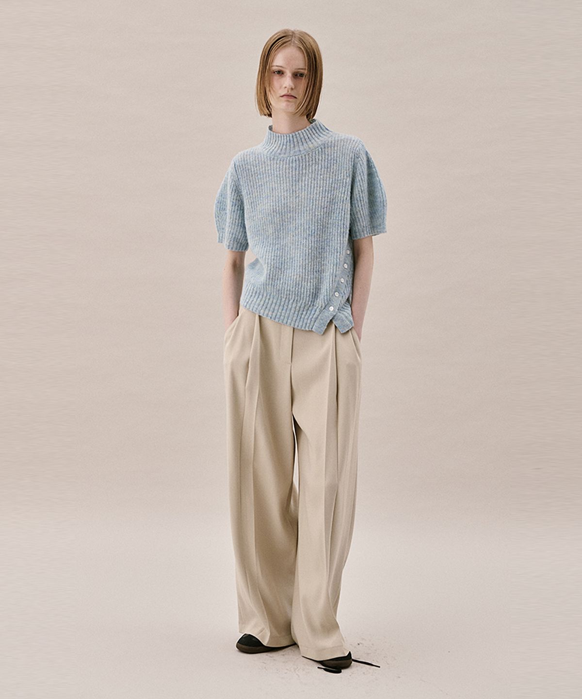 아위(AHWE) HALF SLEEVE SWEATER_SKY BLUE MELANGE
