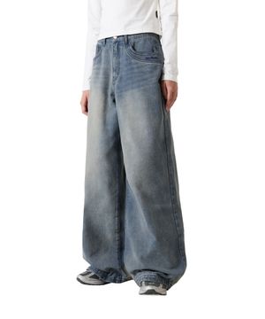 [ODD X SORANO] 벌룬핏 데님 스냅 버튼 팬츠 - BLUE