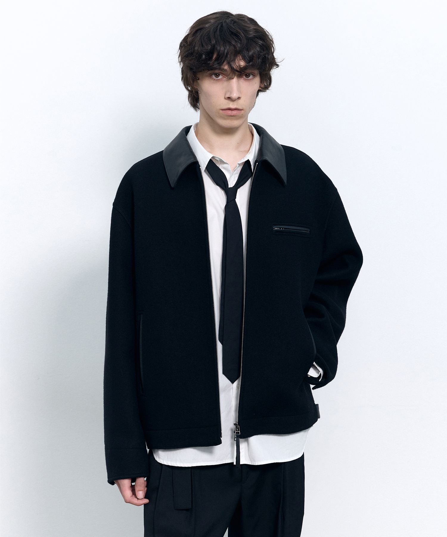 【insilence】Leather Patch Wool Jacket MUSINSA | INSILENCE Leather Patch Wool Work Jacket BLACK
