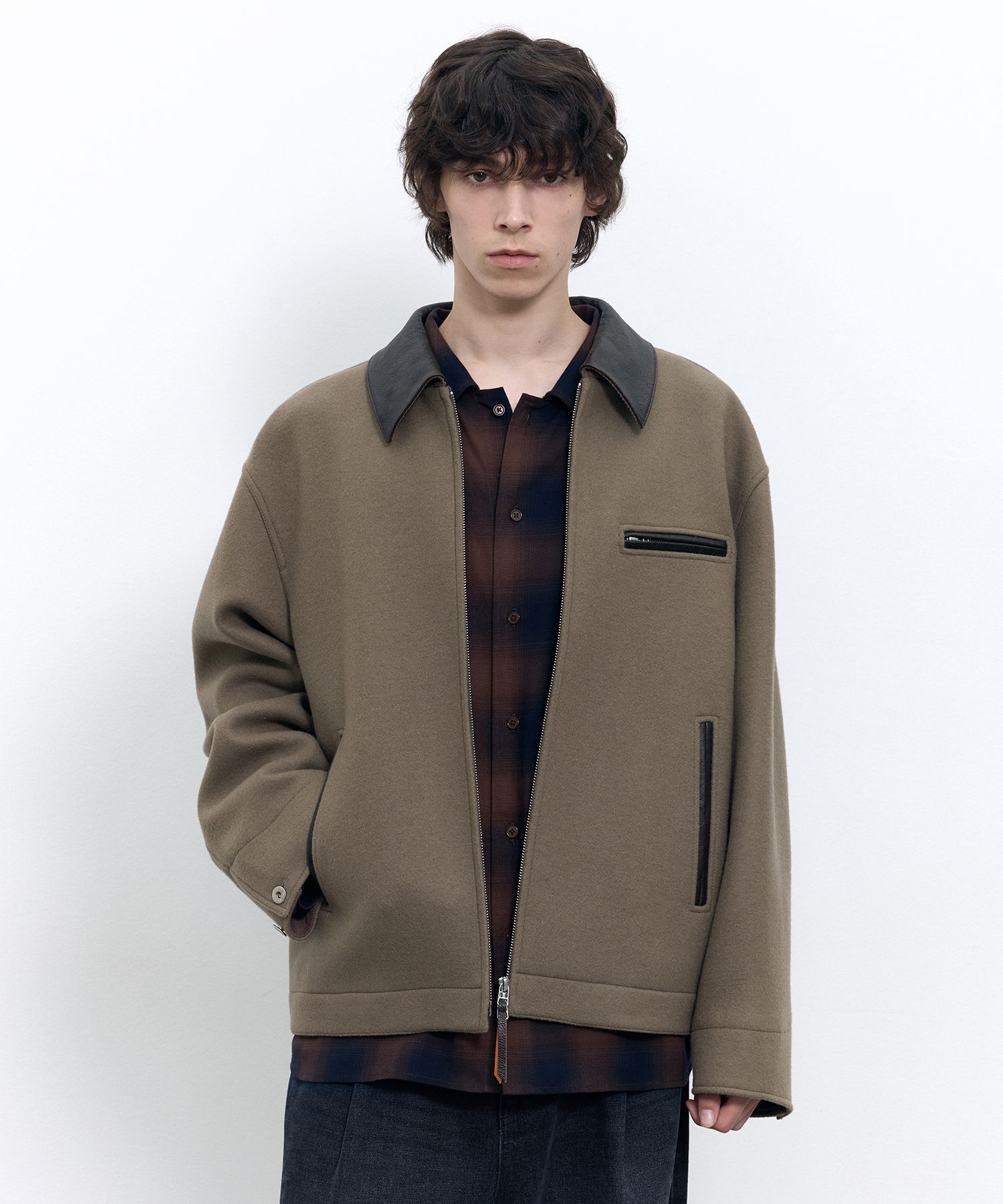 ジャケット・アウター INSILENCE,Leather Patch Wool Work Jacket 24FALL MEN- 3954.jpg