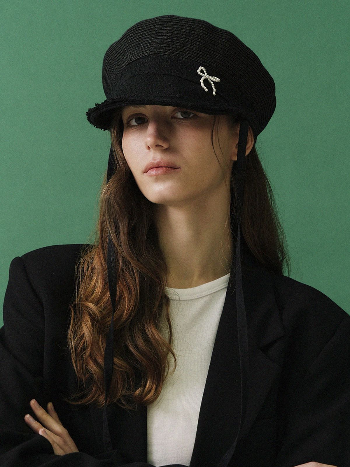메르헨(MERCHEN) Pearl ribbon matroos cap_2color