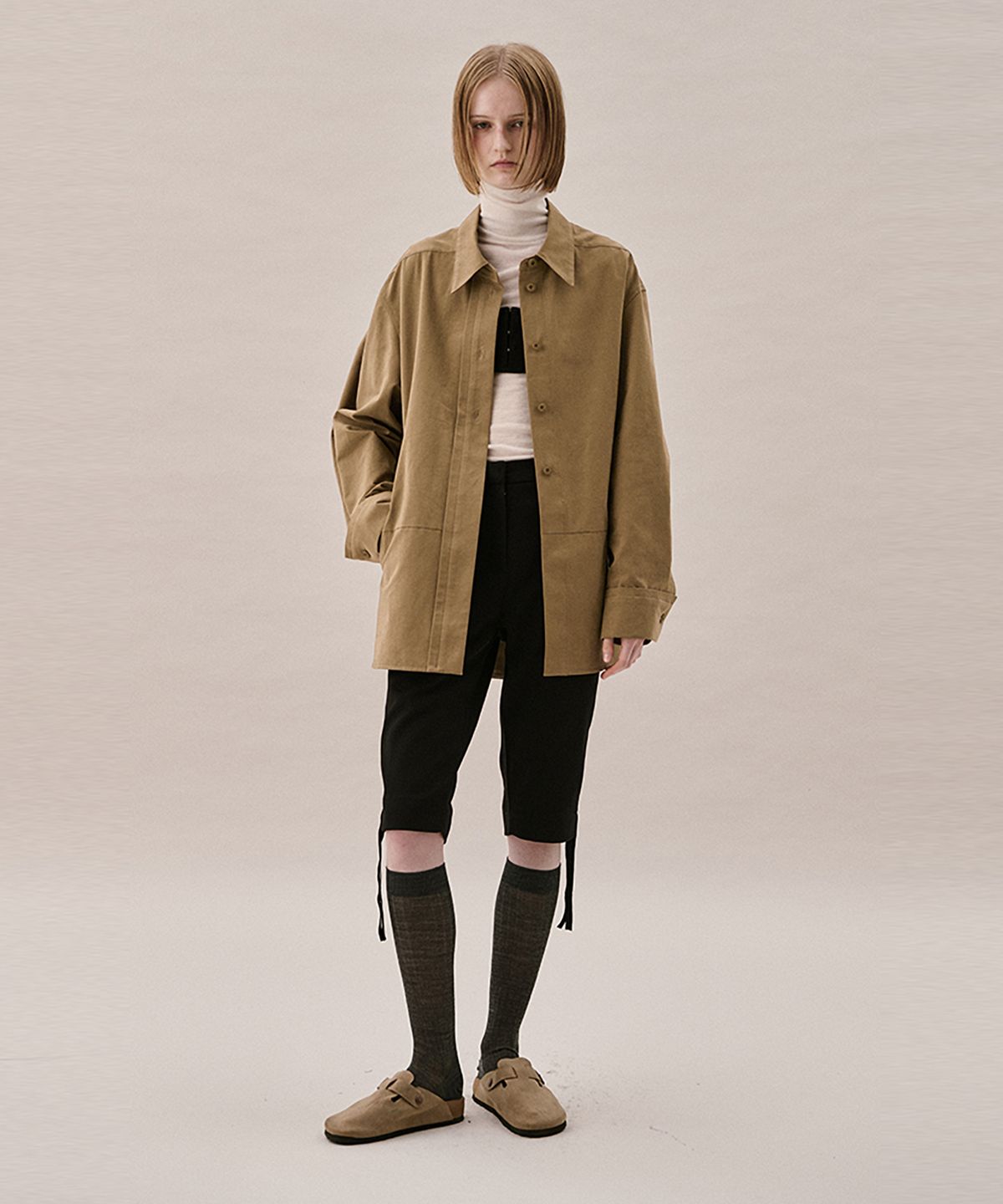 아위(AHWE) COTTON BLEND OVERSHIRT_DARK BEIGE
