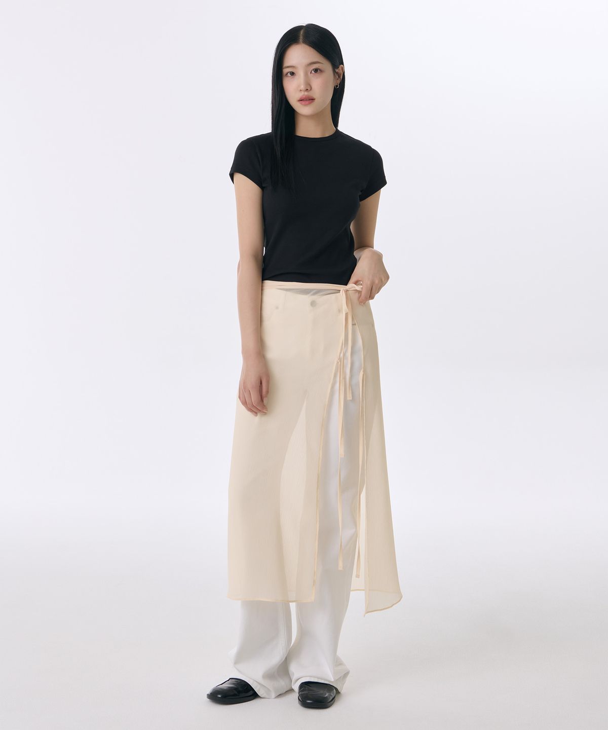 무신사 스탠다드 우먼(MUSINSA STANDARD WOMAN) 우먼즈 시어 크링클 레이어드 랩 스커트_롱 [라이트 베이지]