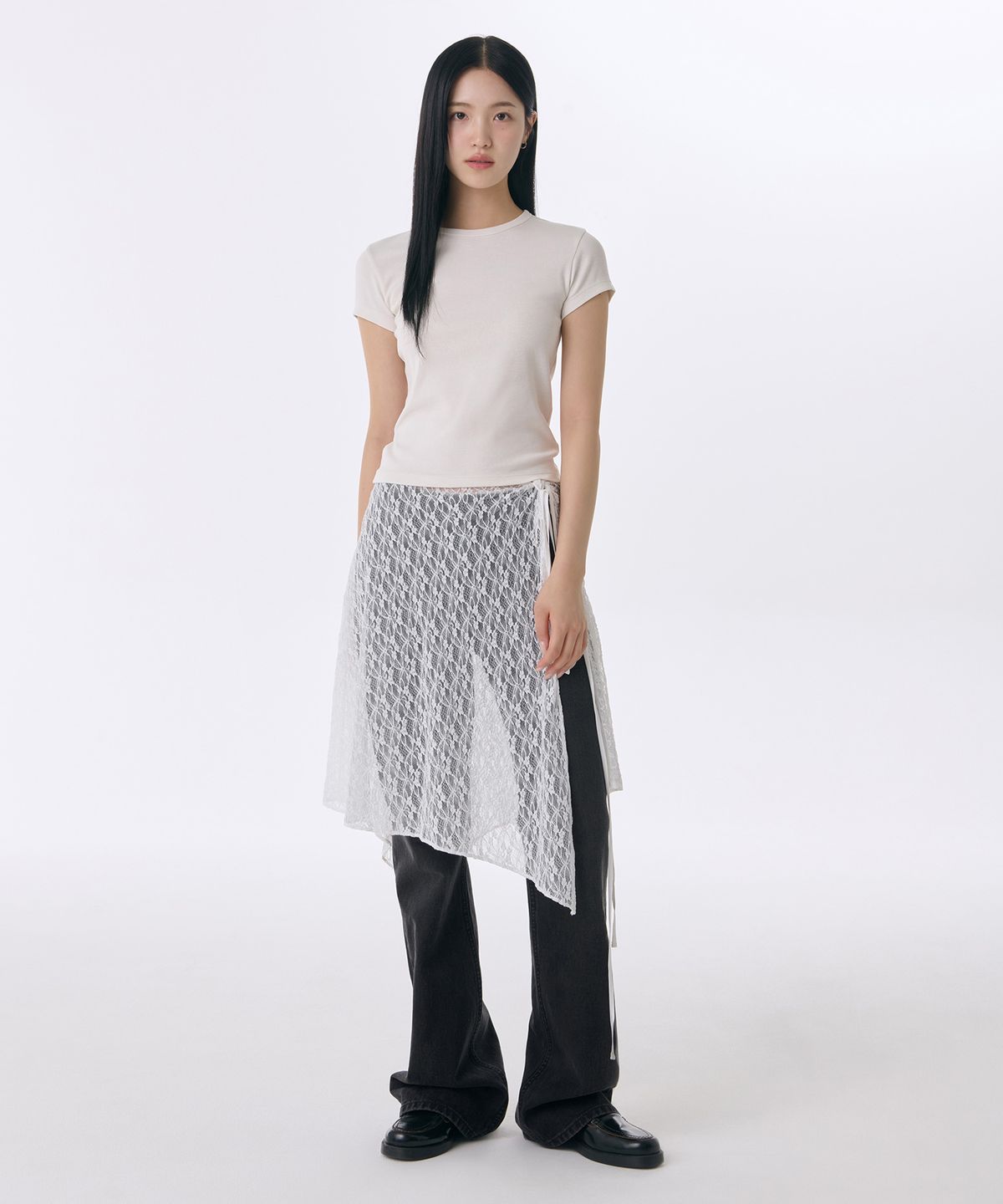 무신사 스탠다드 우먼(MUSINSA STANDARD WOMAN) 우먼즈 레이스 레이어드 랩 스커트 [화이트]